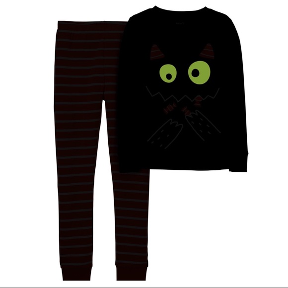 Carter’s Kids Halloween Cat or Monster Shirt and Pants Pajamas - Picture 2 of 3